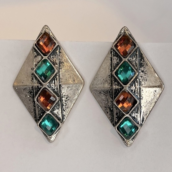 Jewelry - J020. Vintage Silver Mosaic Earrings post backs